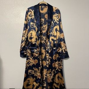 Gold and Blue Dragon Print Robe